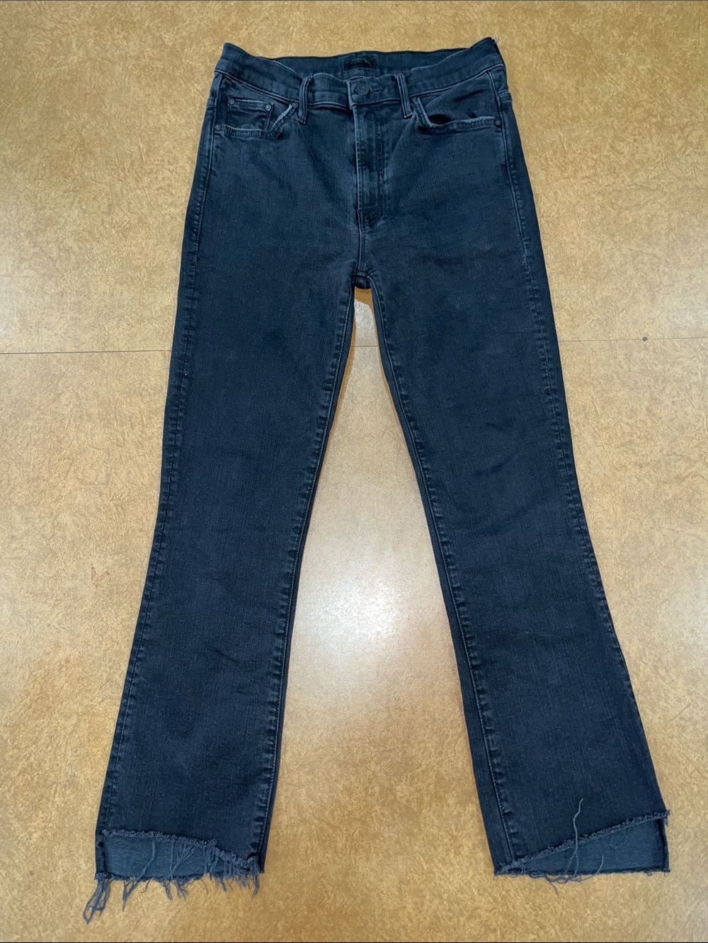 MOTHER Black Ankle The Insider Crop Step Fray Jeans with Branded Rivets • 28
